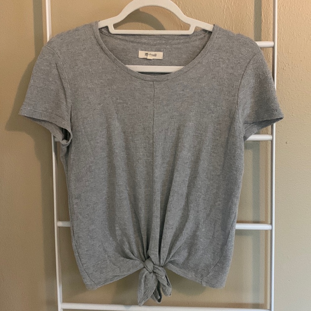 Madewell short sleeve texture & thread tie front crop